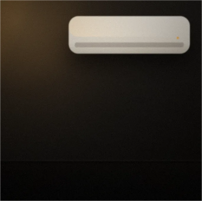A quiet trade job at the end of the day: window light on a wall-mounted heat-pump unit, a stepladder beside it.